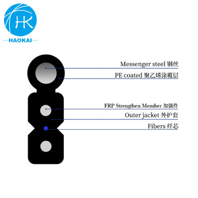 FTTH 8figure স্বয়ংসমর্থন বহিরঙ্গন ড্রপ ফাইবার অপটিক্যাল ক্যাবল কালো ইস্পাত তারের সঙ্গে