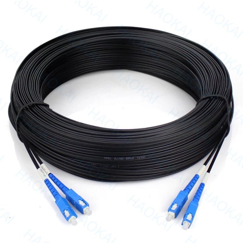 বহিরঙ্গন FTTH প্যাচ কর্ড 2 কোর স্টিলের তারের ড্রপ ফাইবার অপটিক্যাল ক্যাবল 2SC-2SC সংযোগকারী